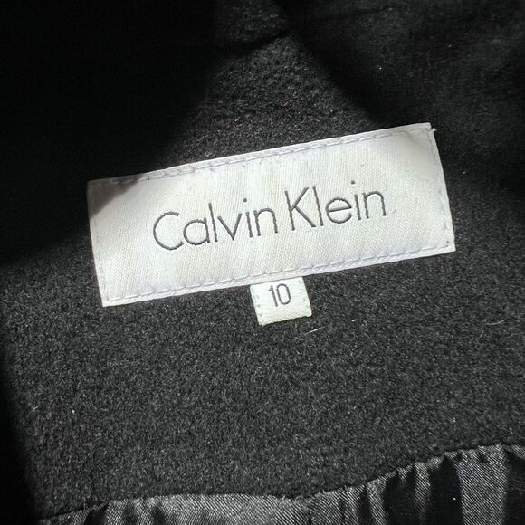 Calvin Klein Black Overcoat Peacoat Button Front Wool Blend Women's Size 10 - Picture 6 of 10